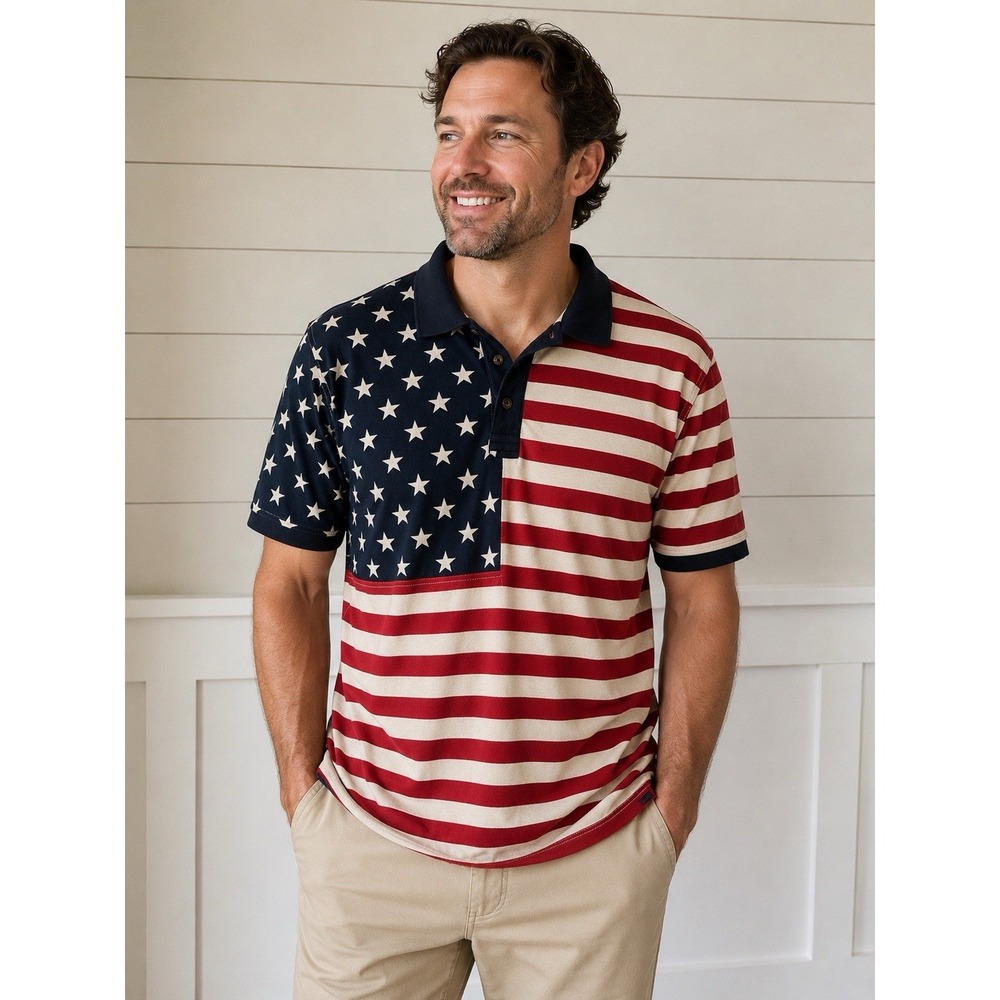 Field & Stream American Flag Shirt Mens Size XL Red White Blue Short Sleeve